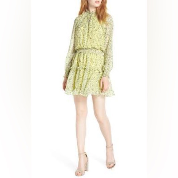 NSR Floral Ruffle Mini Dress | EMMA Yellow Green Medium - Picture 1 of 8